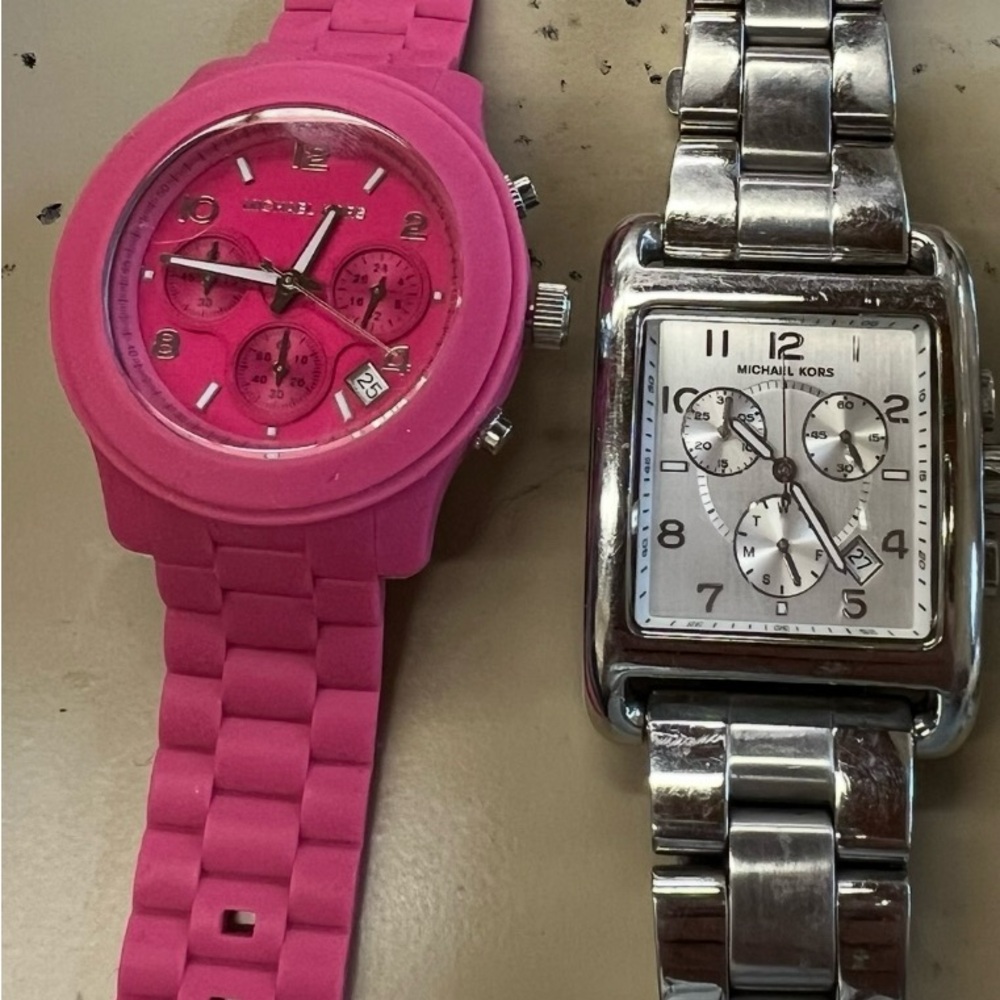 Michael Kors Silver and Pink Watch Duo